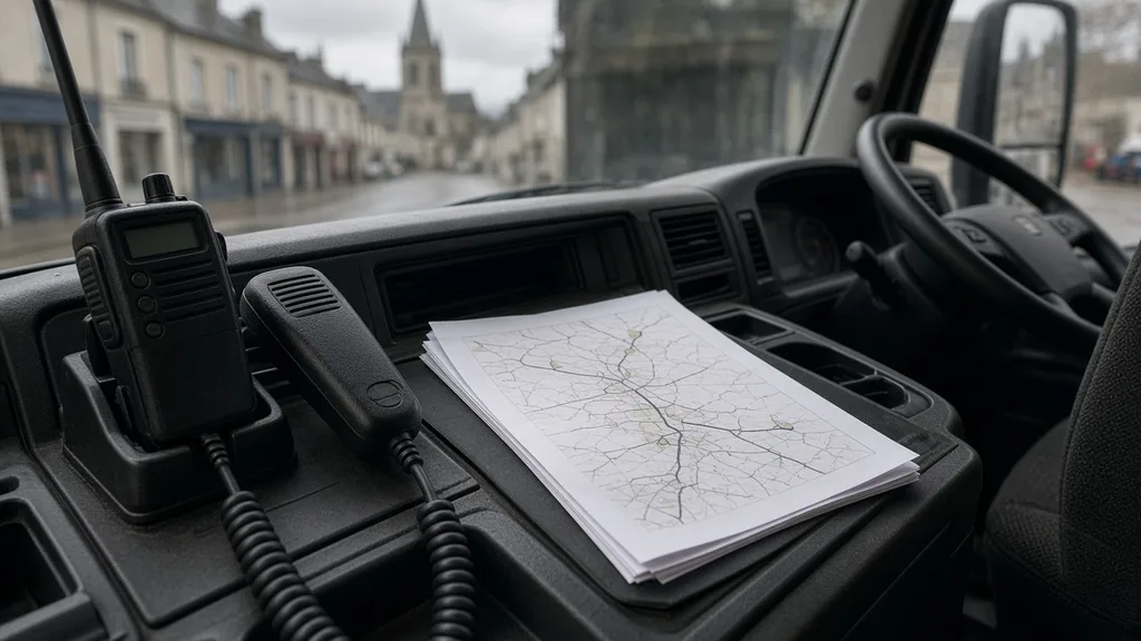 Radio et feuille de route dans la cabine : intervention directe Remorquage Alençon