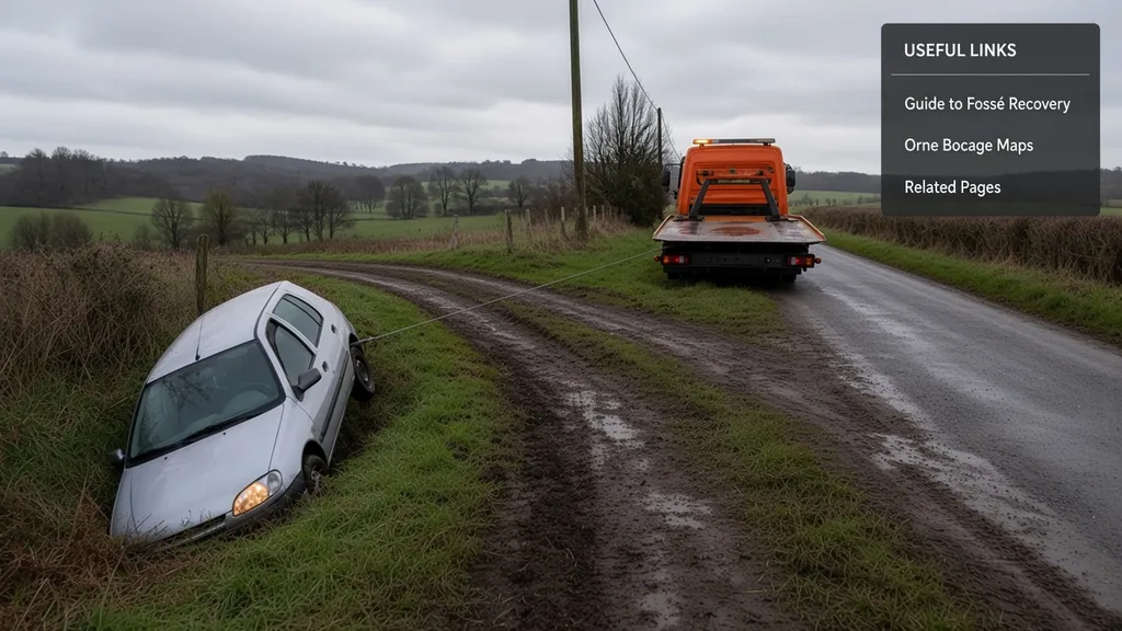 Fourche de chemin de bocage ornais — pages liées extrication fossé et talus